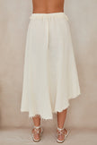 FRINGE RING TIE DETAIL FRONT  LINEN SKIRT,butter-back
