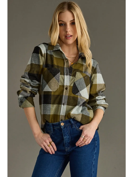 Olive & Black Plaid Button Up