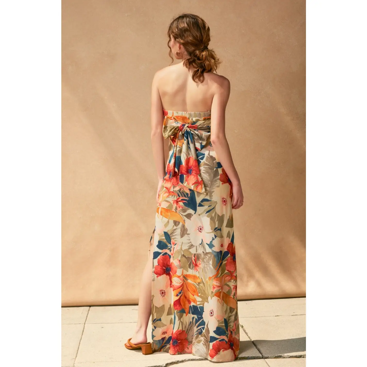  Countryside Bird Strapless Tie Back Maxi Dress back