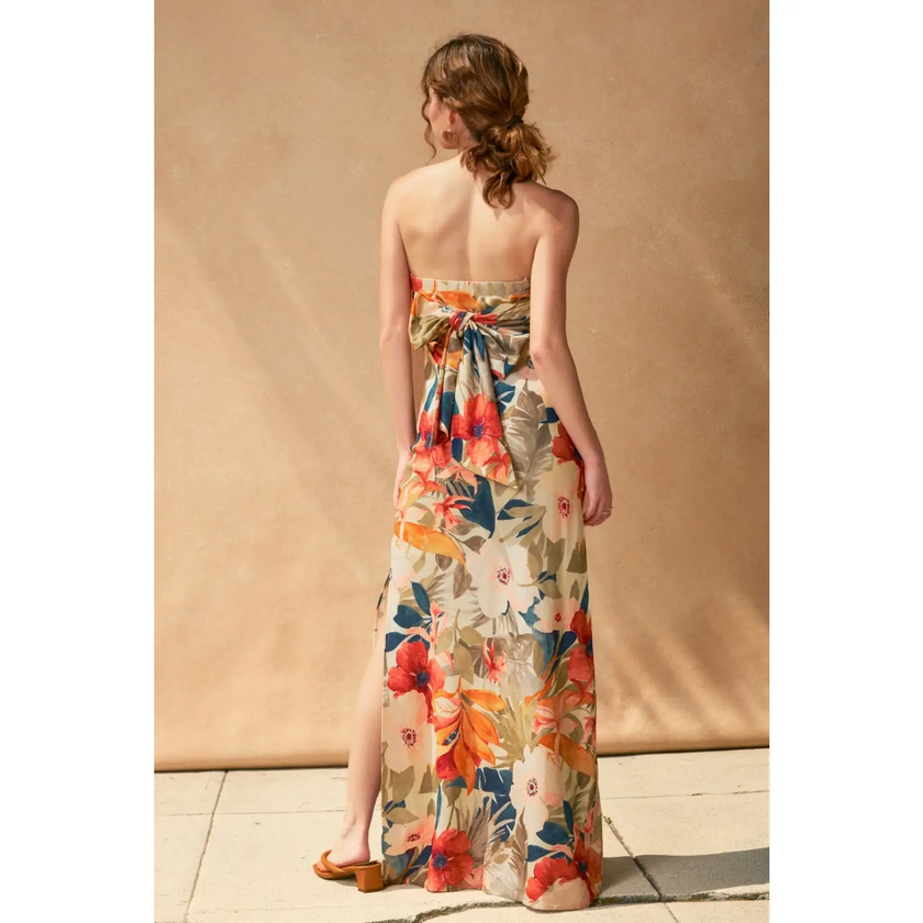  Countryside Bird Strapless Tie Back Maxi Dress back