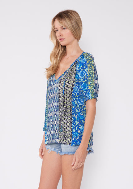 Hannah Bohemian Multi Print Puff Sleeve Blouse side