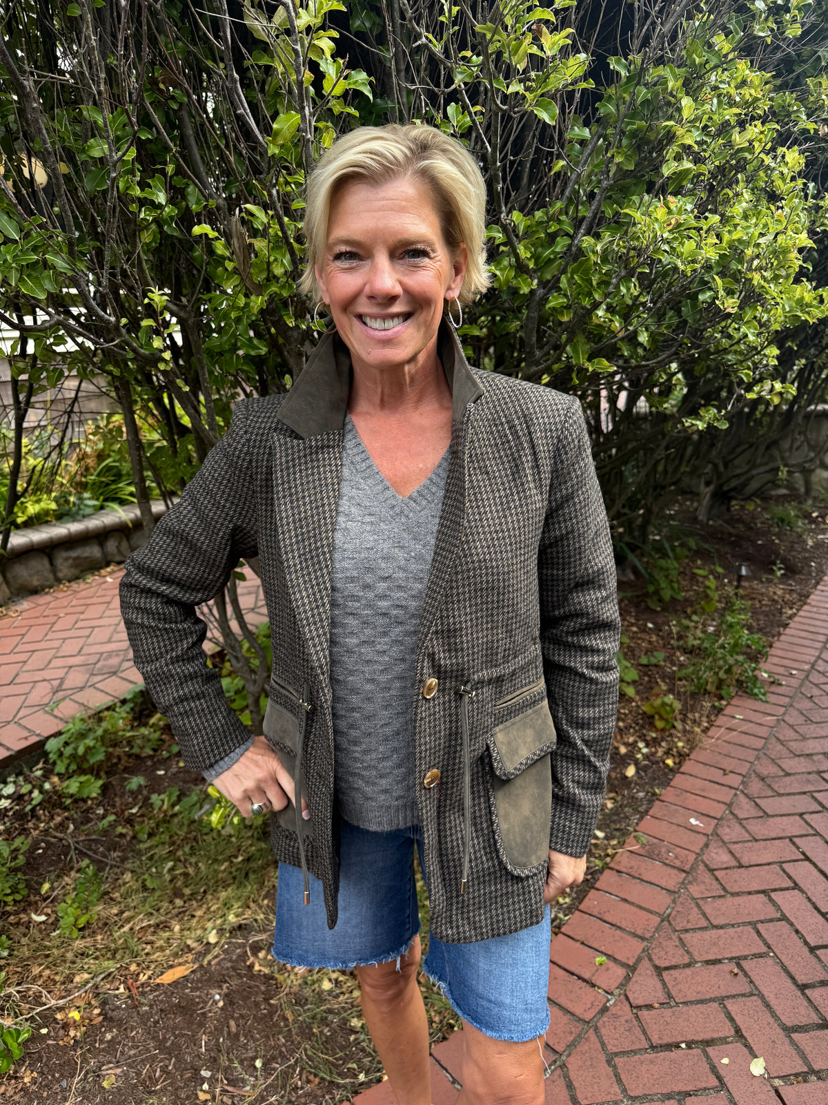 Giselle Wool Blend Suede Contrast Blazer