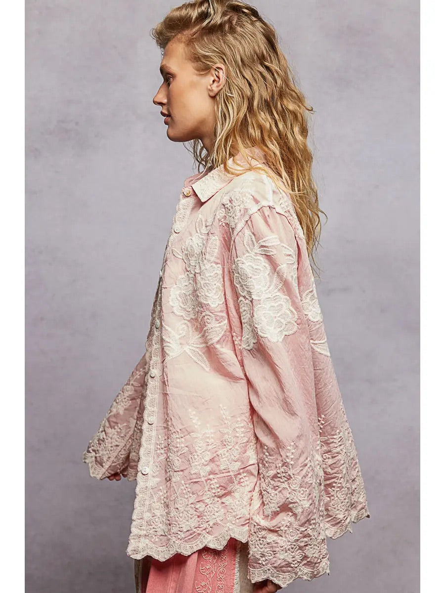 Maranda LS EMB Scalloped Top