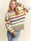 Multicolor Stripe Sweater Top, off white-front
