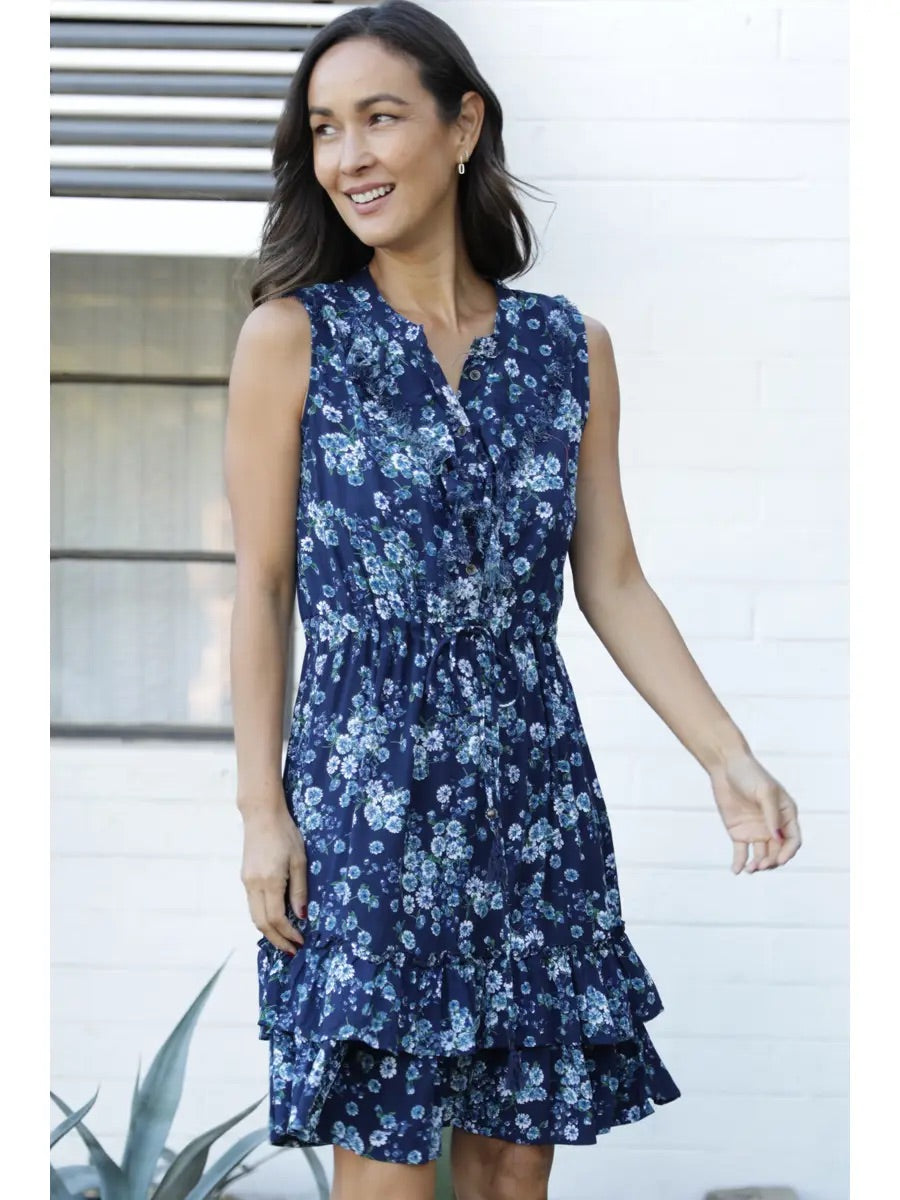Printed Tank Dress with Ruffles