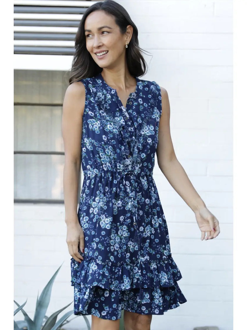 Printed Tank Dress with Ruffles