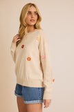 Round Neck Long Sleeve Floral Trim Sweater side