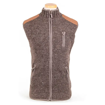 Yale Wool Zip Vest with Faux Suede Shoulder Patches dark natural