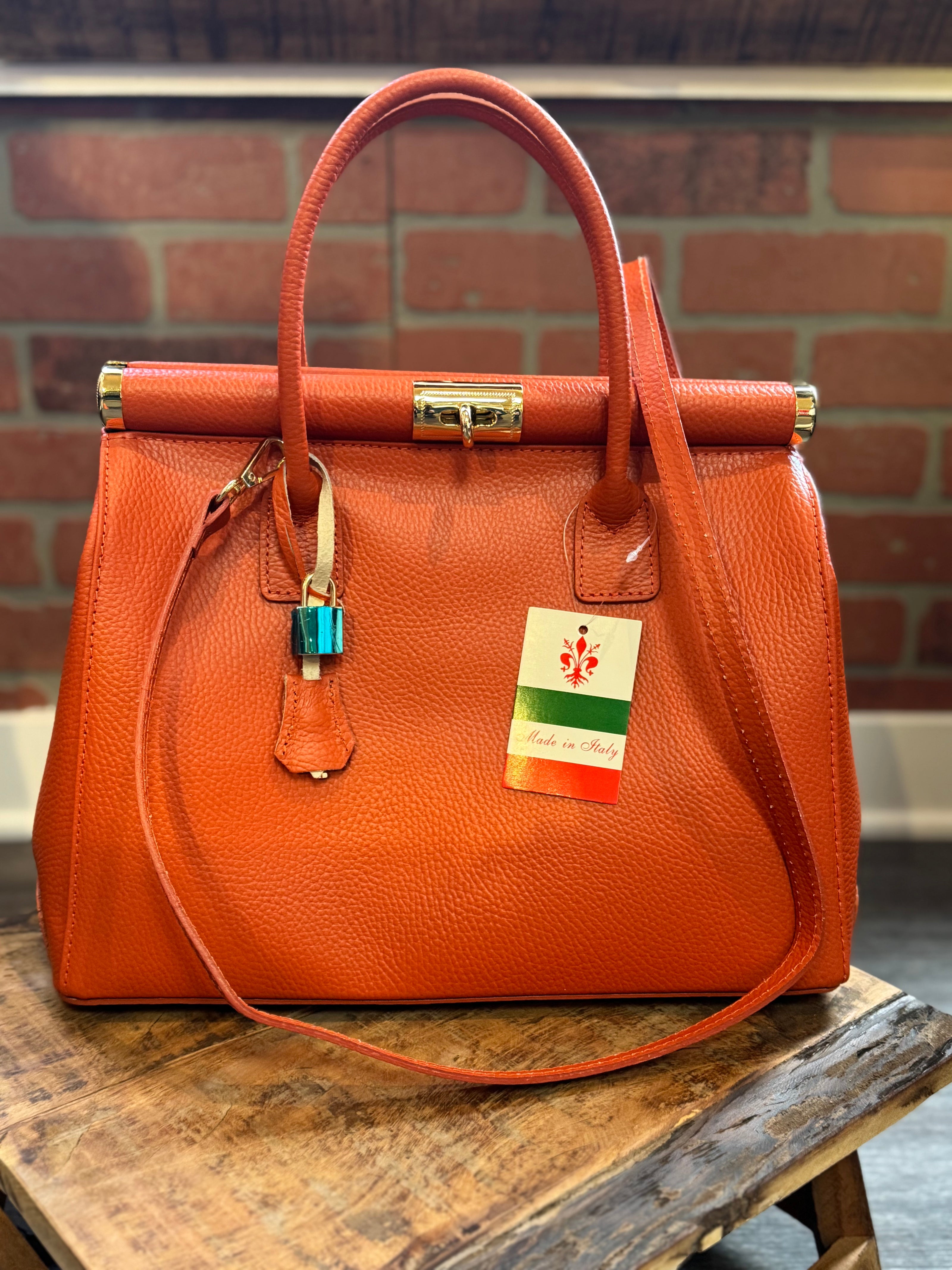 Handbag Women's Leather Handbag with Shoulder Strap | orange front with shoulder strap