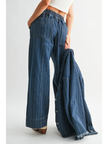 Wide Leg Striped Denim Trousers