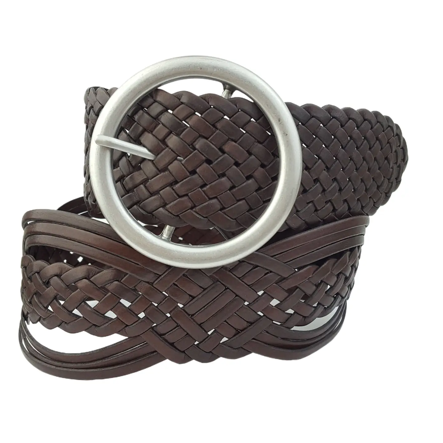 Hand Braided Leather Belt with Classic Round Buckle