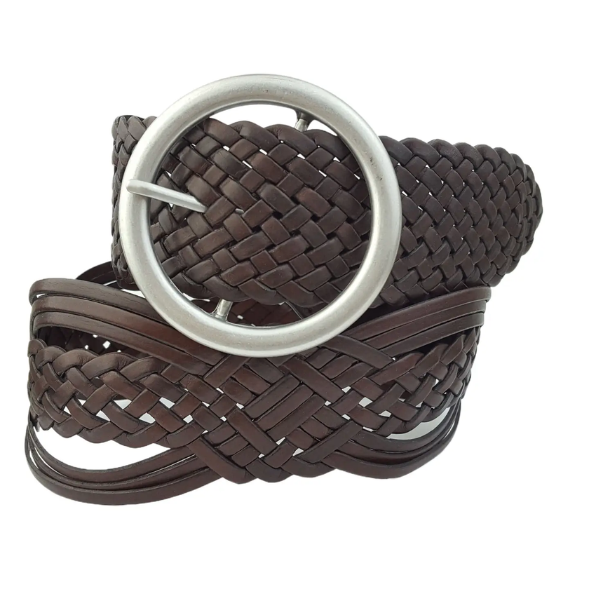 Hand Braided Leather Belt with Classic Round Buckle