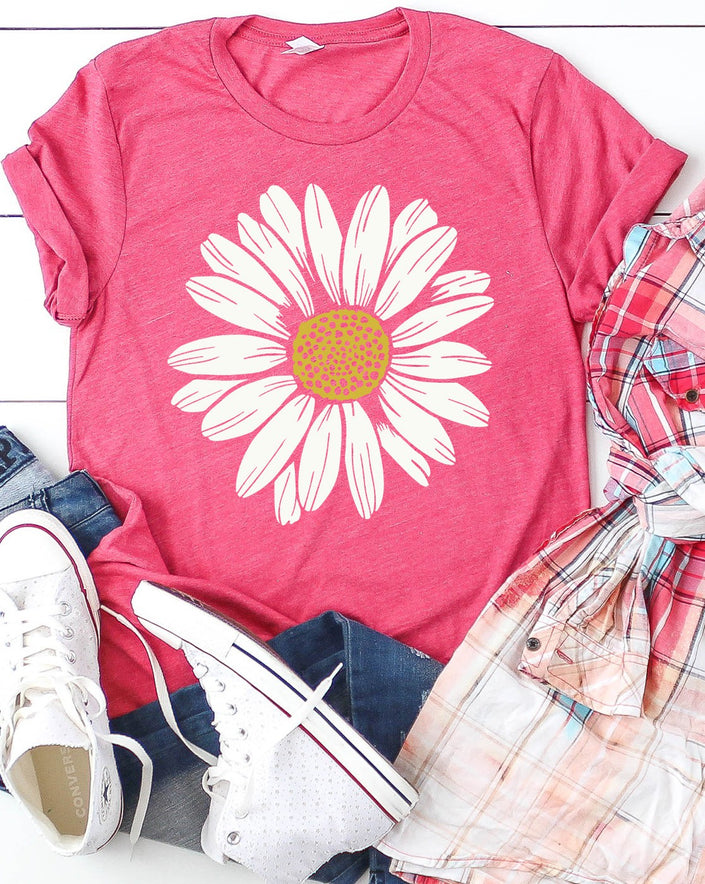 Blooming Daisy Graphic Tee Shirt heather berry