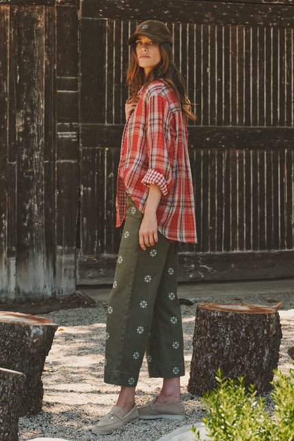 Oversized Plaid Cotton Button-Down Shirt