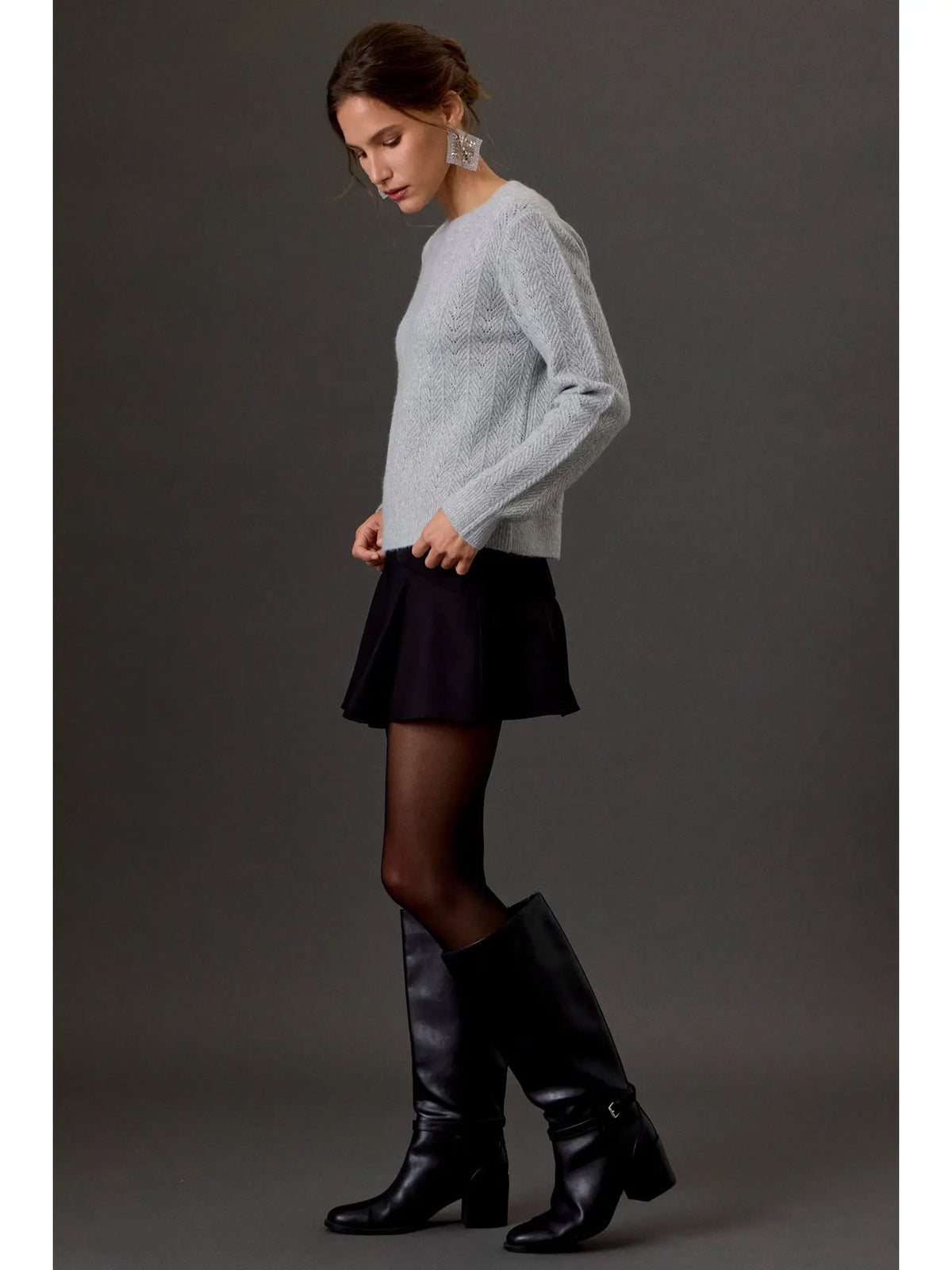 Jillian Glitter Pointelle Sweater, grey-side