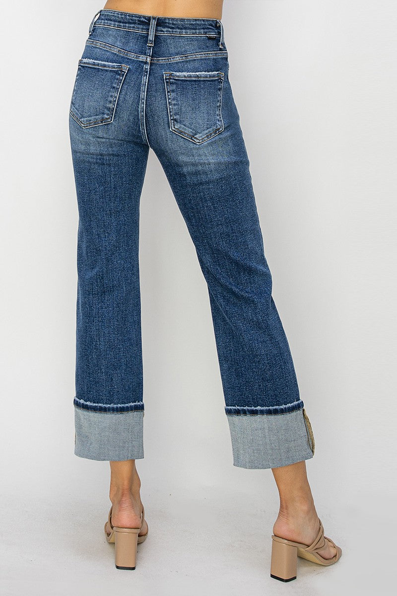Tara High Rise Cuffed  Straight Wide Jean