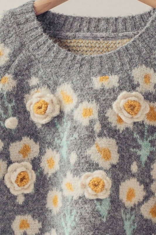 Embossed Floral Knit Sweater