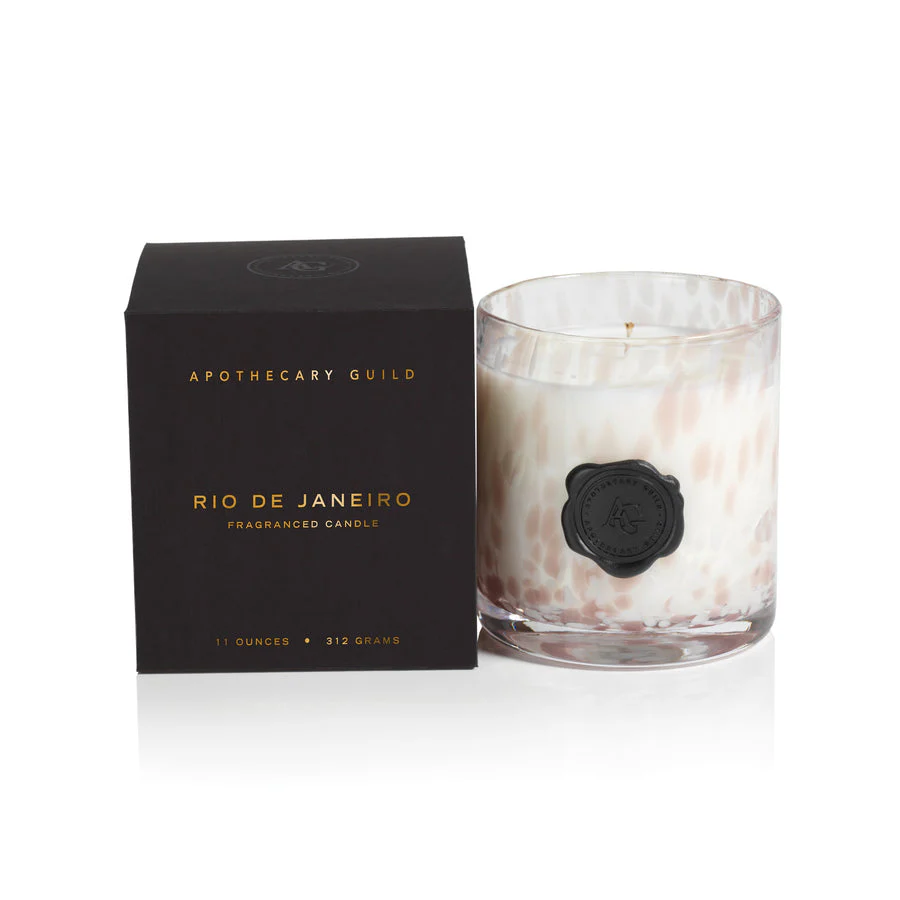 Apothecary Guild Opal Glass Candle Jar in Gift Box - White & Taupe - Rio de Janeiro
