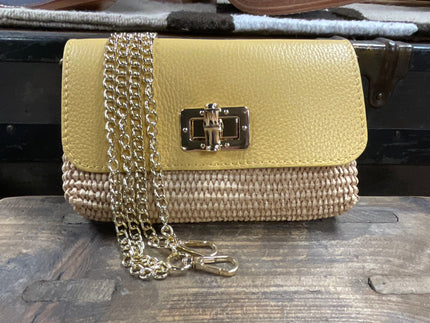Raffia & Leather Clutch Yellow