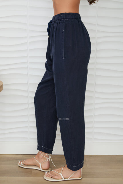Drawstring Waistband Edge Stitch Detail,navy blue-side