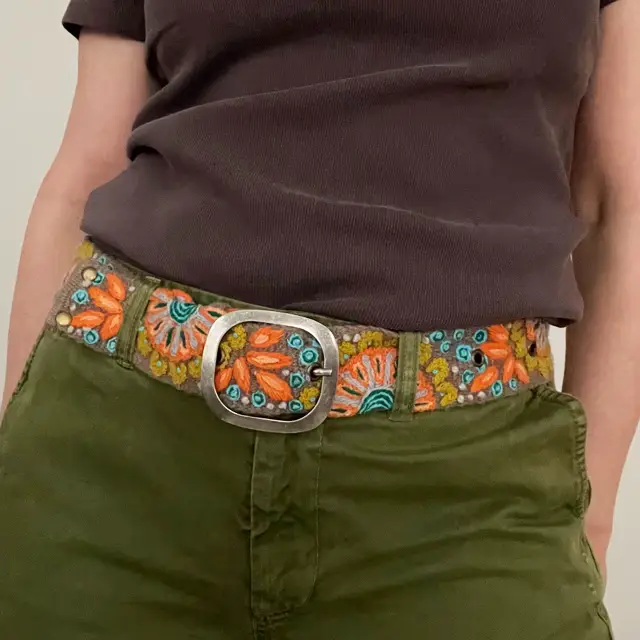 Jenny Krauss Andean Whisper Embroidered Wool Belt styled