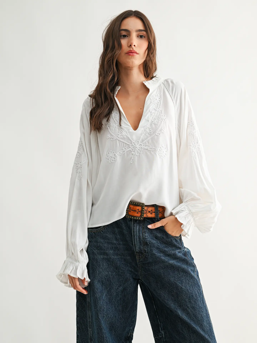 Boho White Peasant Blouse