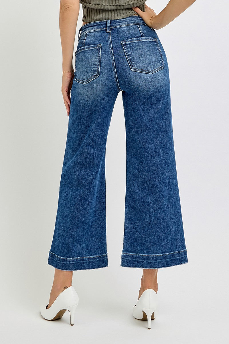High Rise Ankle Wide Leg-Patch Jean back