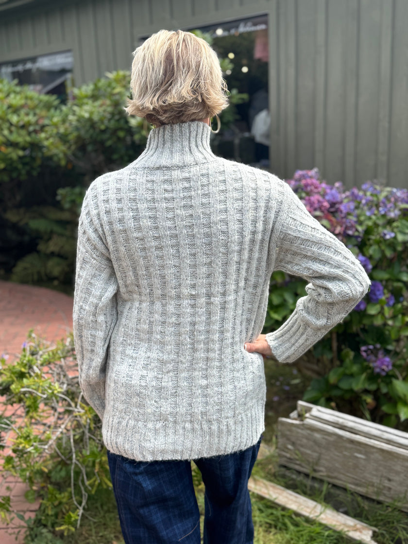 The Sophia Waffle Weave Sweater, lt melange gray-back