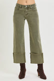 Tummy Control Mid Rise Crop Wide Leg Wide Cuffed Pants