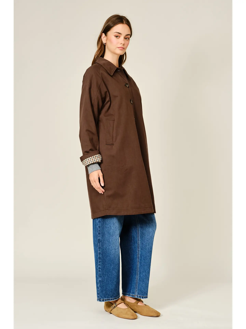Checked Inside Midi Trench Coat