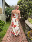 Sandra Watercolor Floral Ruched Maxi, red white-back