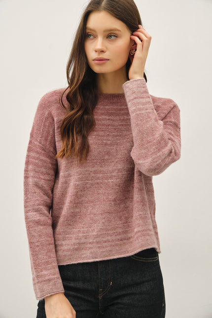 Gradiant Tone Striped Boxy Sweater pink front