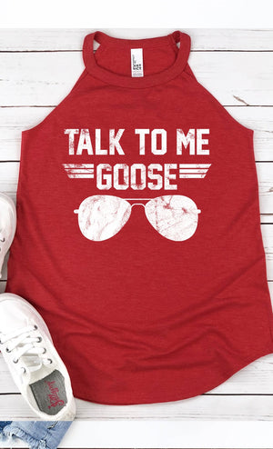 Talk to Me Goose White Ink Graphic Mock Tank red