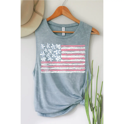 American Flag Mineral Graphic Tank Top vintage blue