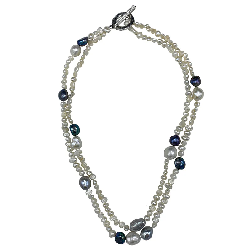 423-DM-G| Double Strand Dark Mix Keshi Necklace