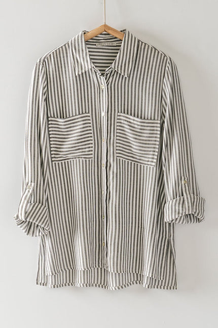 STRIPE BUTTON DOWN SHIRT black