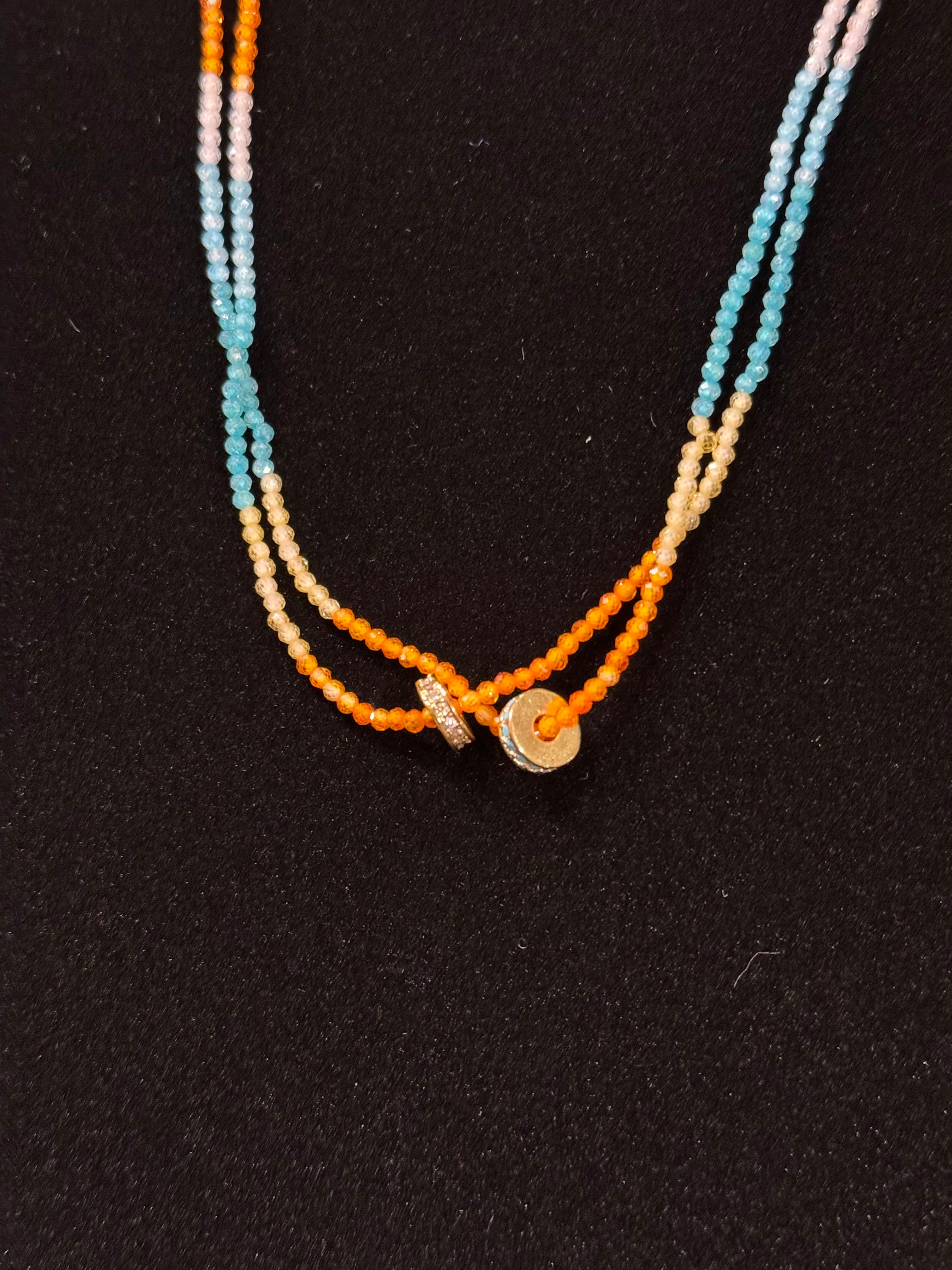 Multi Color Beaded Necklace with Gold Disks nw 26 51