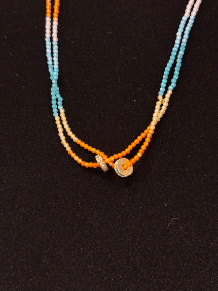 Multi Color Beaded Necklace with Gold Disks nw 26 51