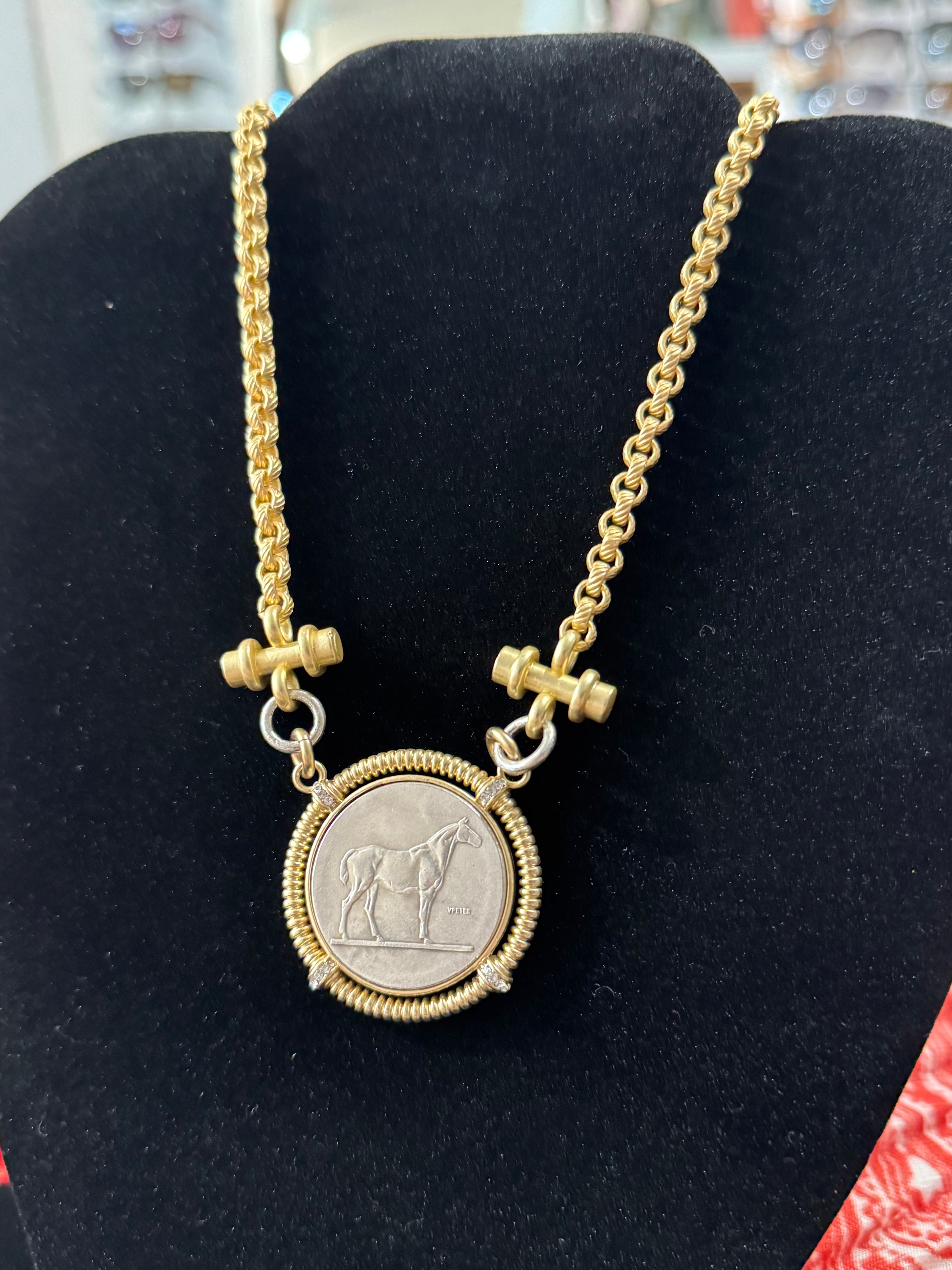 Equestrian Coin with Gold Finish Chain NW-26-48