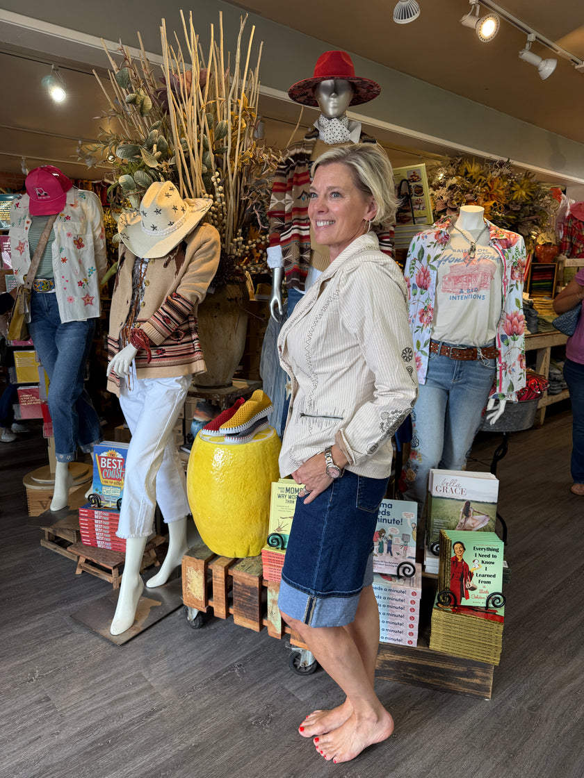 Stripe embroidered Blazer natural side