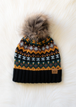 Black & Multicolored Patterned Pom Hat