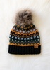 Black & Multicolored Patterned Pom Hat