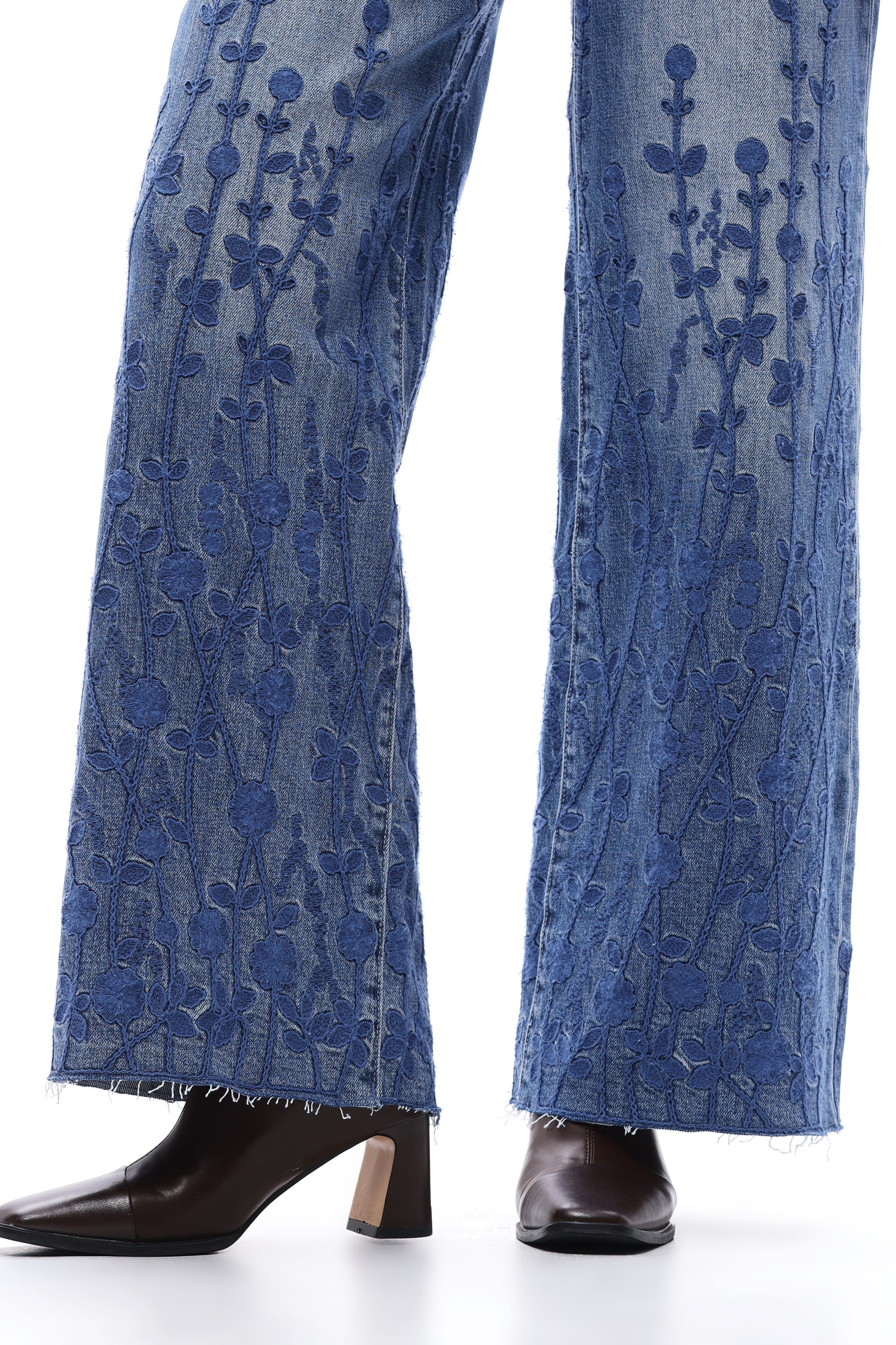 Blue Blossom Wide Leg-embroidery detail