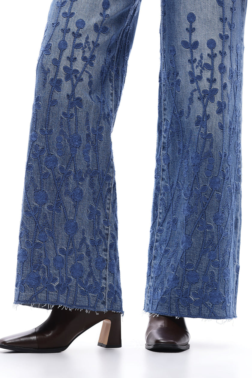 Blue Blossom Wide Leg-embroidery detail
