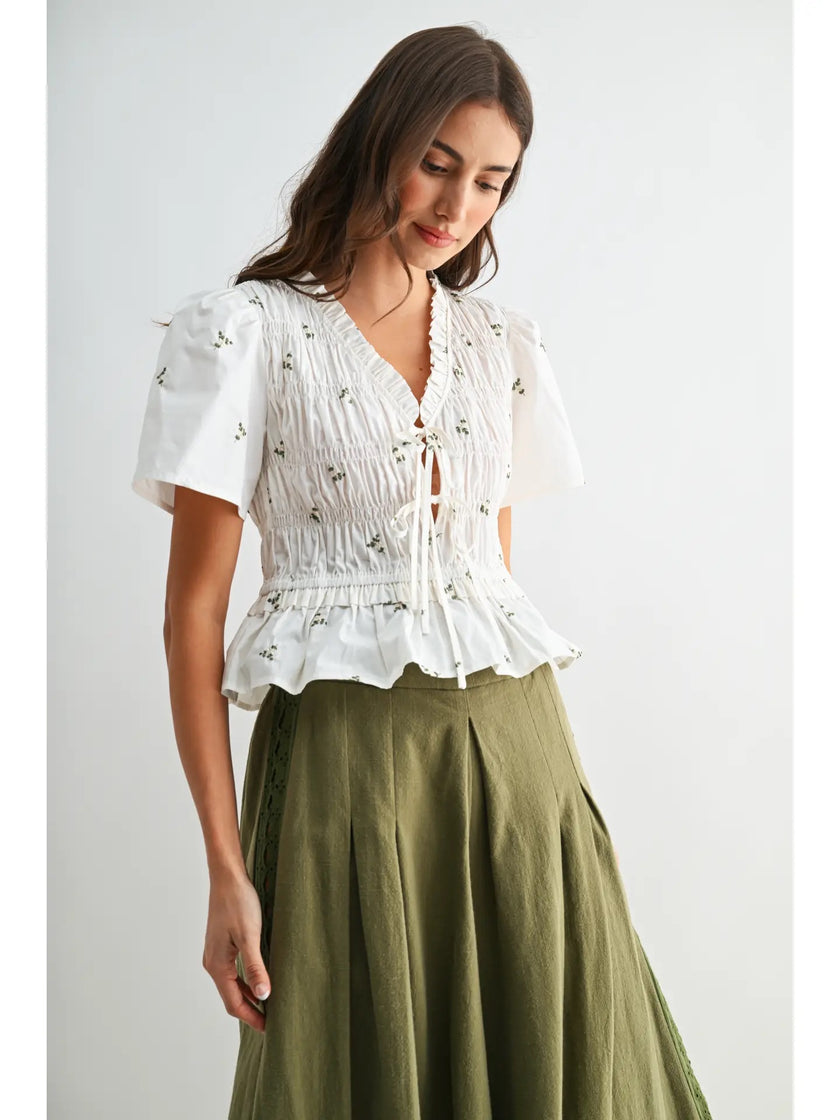EMB Peplum Blouse W Pleates