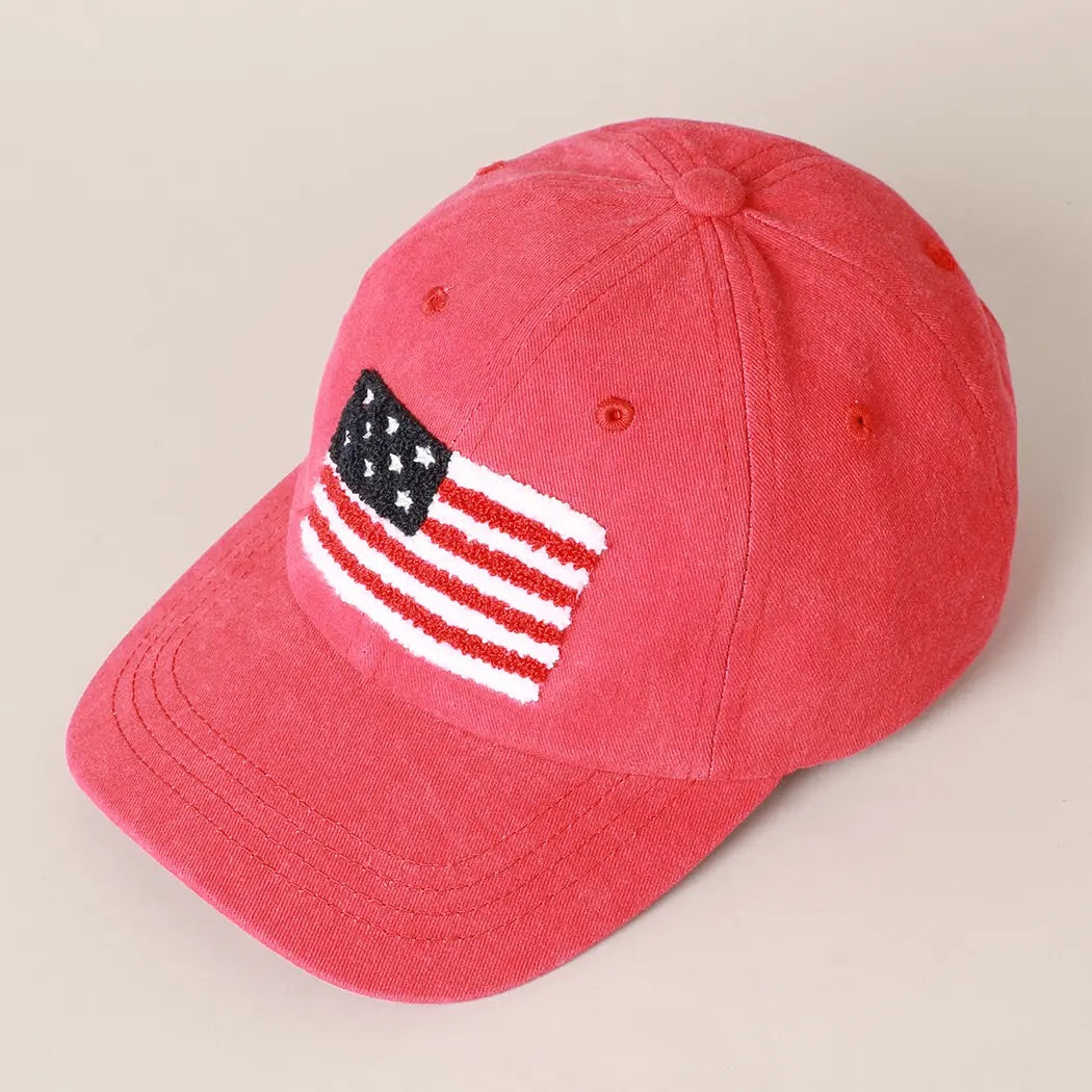 American Flag Patch Baseball Cap Red