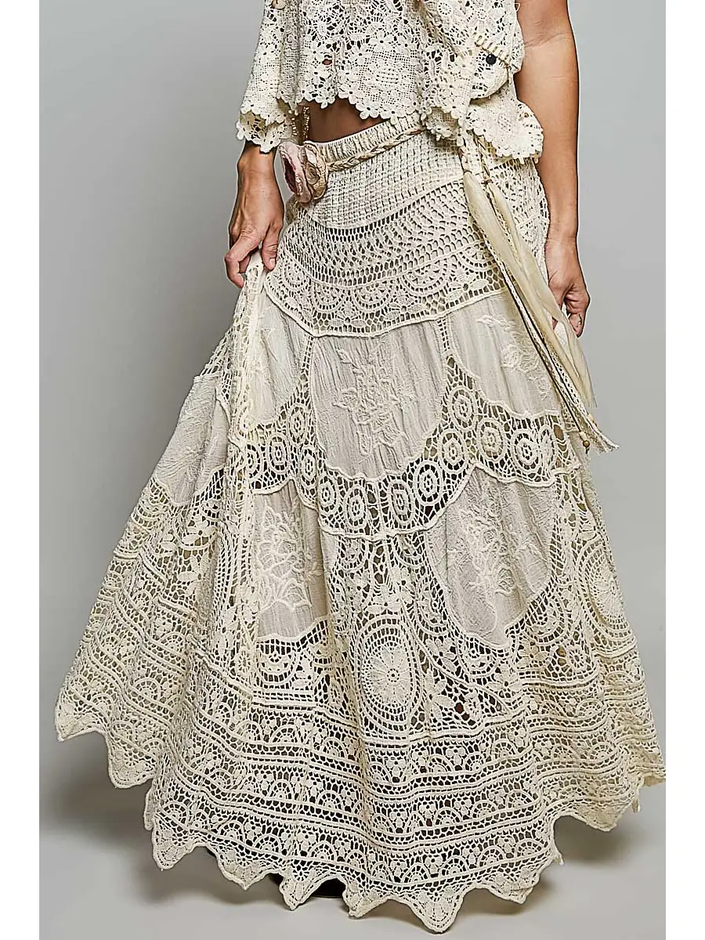 Crochet patterns embroidered maxi skirt, natural-Front