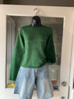Knit Sweater Rolled Round Neck Pullover Top, pine-front