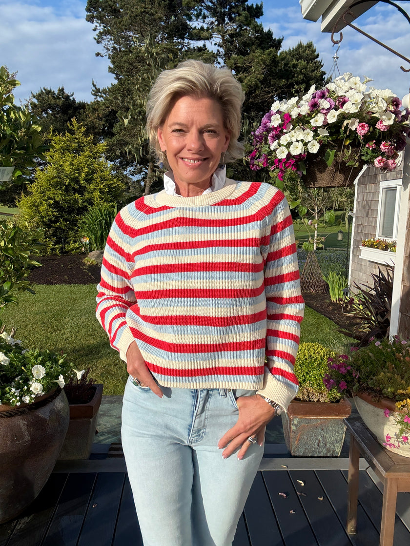 Alexa Pullover, red, white, blue stripes-front