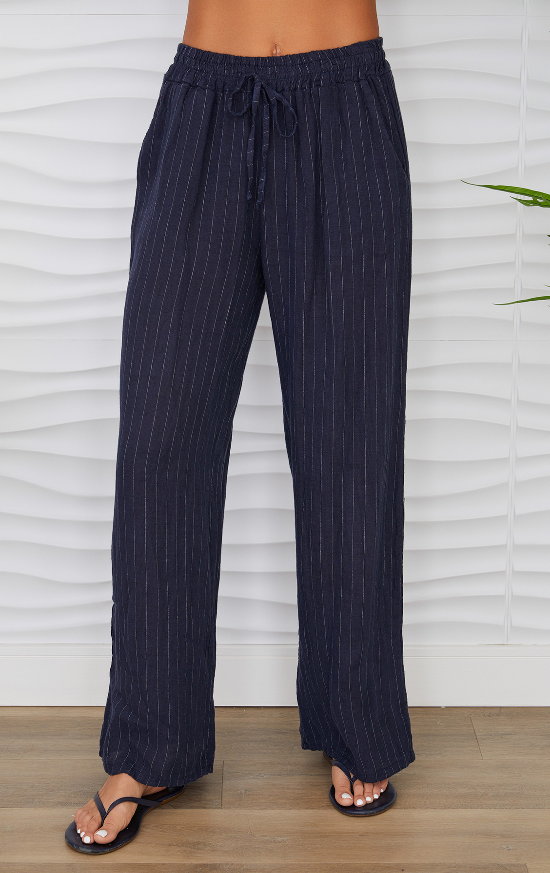 Pinstripe Linen Pant W Drawstring